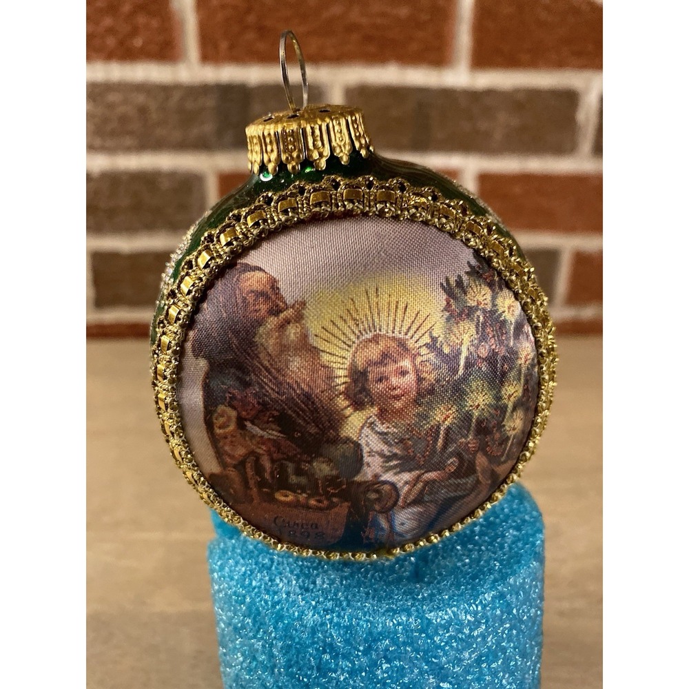 VINTAGE CHRISTMAS ORNAMENT BY KREBS 1994 SANTA ON SILK 1898 ST. NICHOLAS HAND